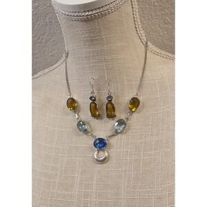 Stunning Vintage Sterling Silver Topaz & Citrine Elegant Necklace & Earrings Set